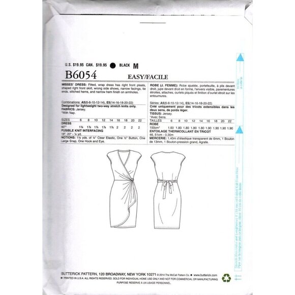 Butterick B6054 Misses 6 to 14 Maggy London Wrap Dress UNCUT Sewing Pattern - Picture 2 of 2